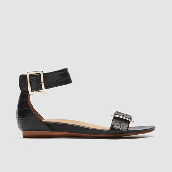 Frankie4 MEGAN Croc Emboss Women's Slides & Sandals Black | KYH590163