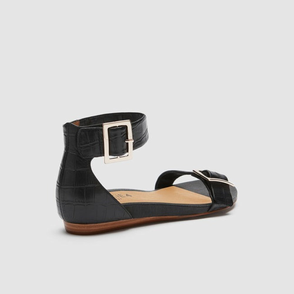 Frankie4 MEGAN Croc Emboss Women's Slides & Sandals Black | KYH590163