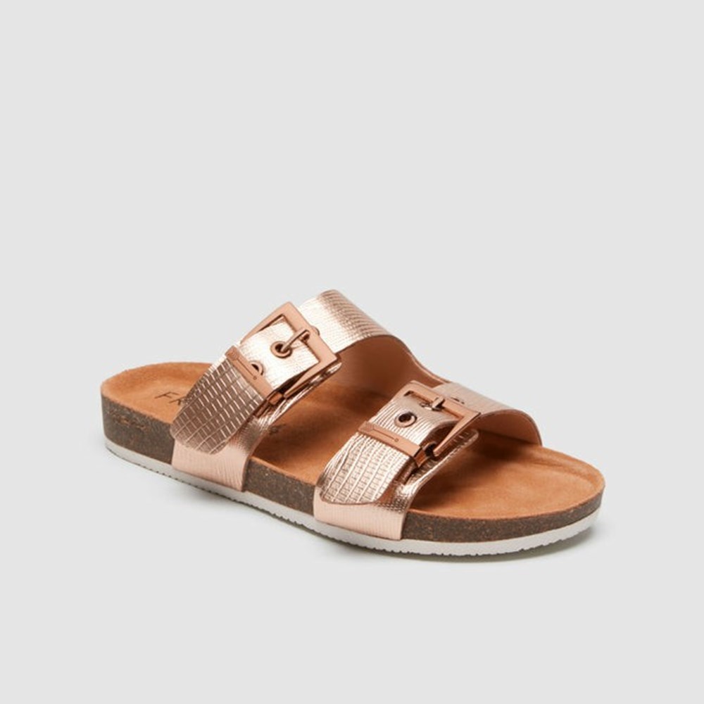 Frankie4 SANDY II Lizard Emboss Women's Slides & Sandals Gold | ZGF584069